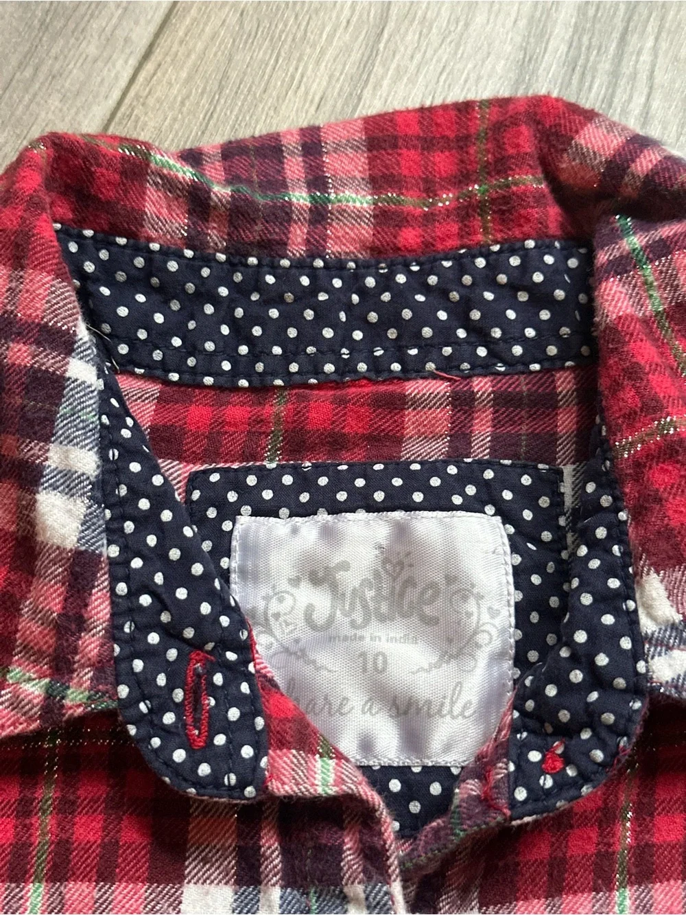 Justice Girls Red Plaid Flannel Shirt Lg Sleeve ButtonUp Metallic accent Size 10